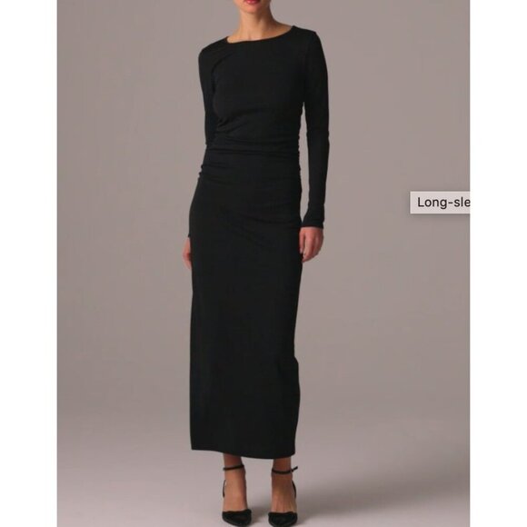 J. Crew NWT Black Long Sleeve Jersey Crepe Ruched Sides Midi Maxi Dress Size XXS - Picture 1 of 9